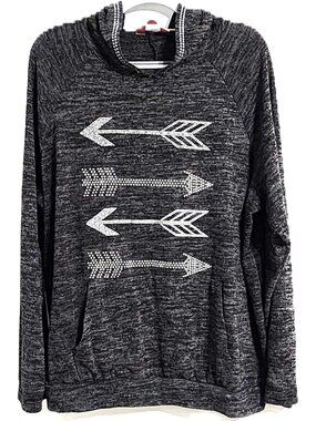 SJS Women’s 3X Heather Charcoal Rhinestone & Glitter Arrow Hooded Top